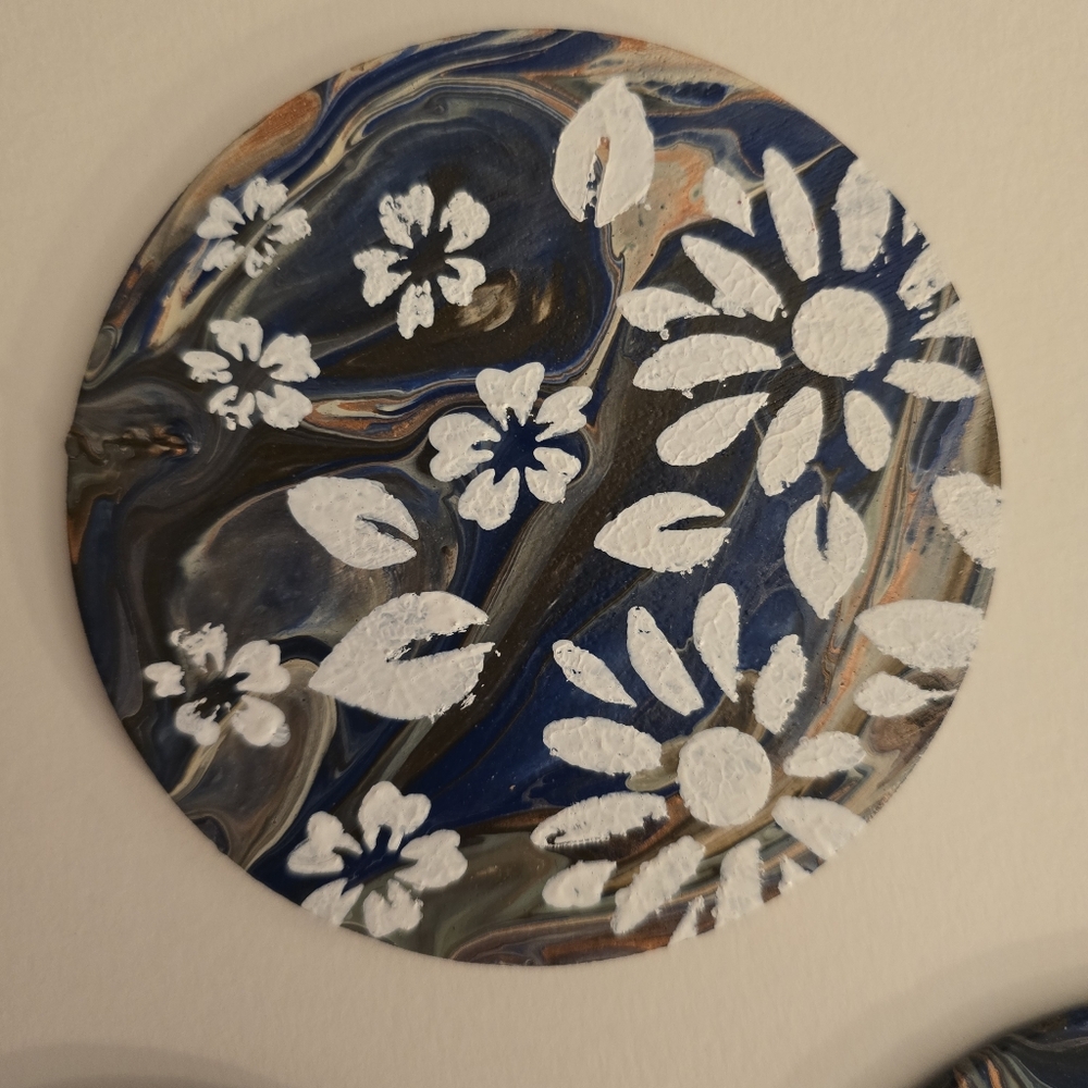 5 HANDCRAFTED Wood Floral Beach Coasters HANDMADE & HANDPAINTED Table Art Decor - Picture 4 of 13